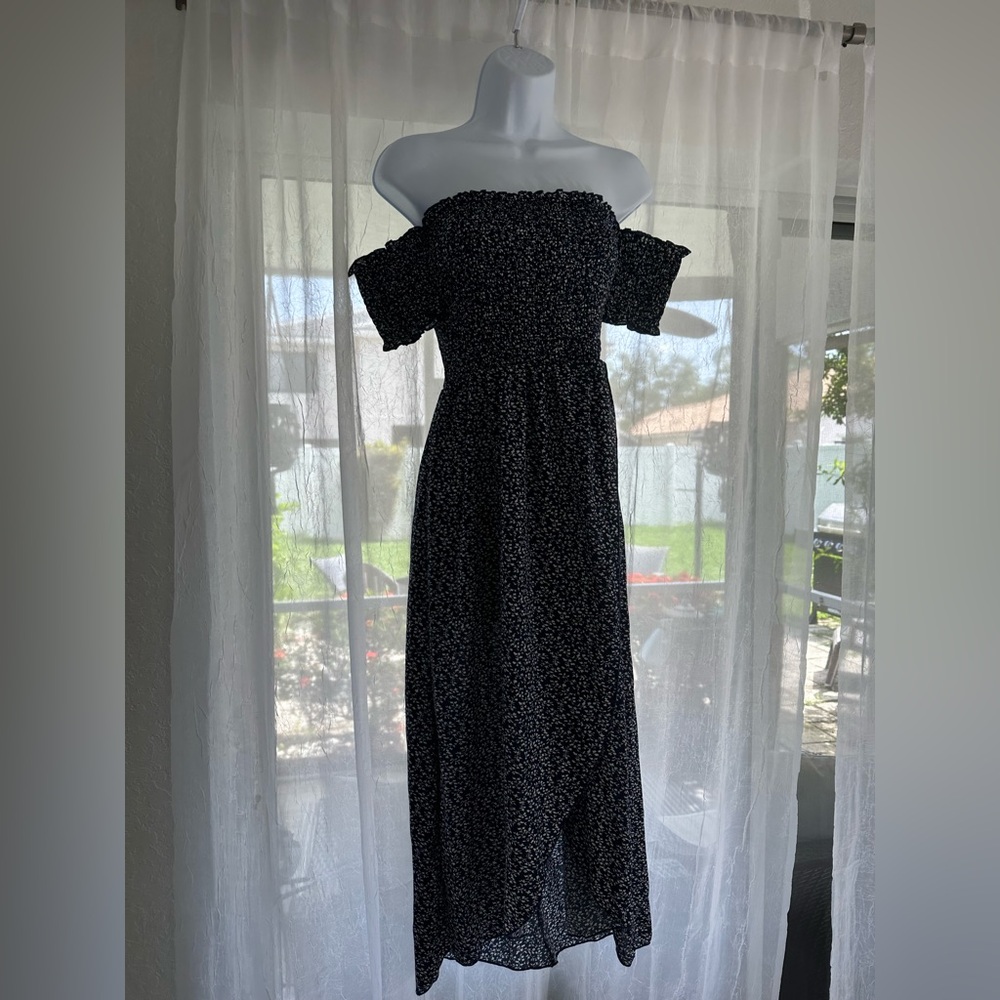 Elegant Blue Off-Shoulder Dress Small